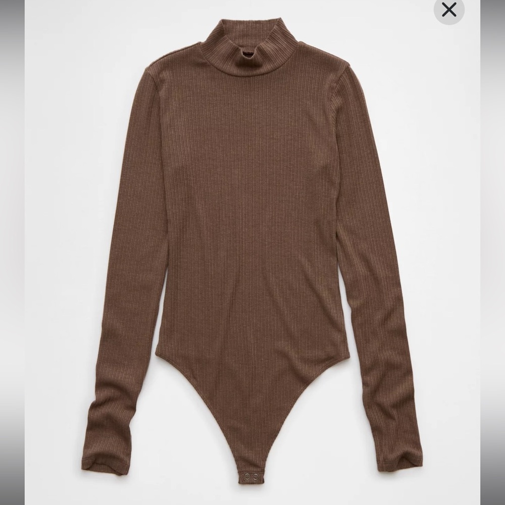 American Eagle Brown Ribbed Long Sleeve Bodysuit